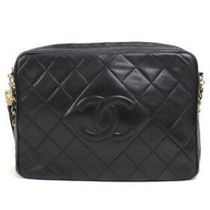 Chanel Matelasse Diamond Chain Bag Black Lambskin Coco Mark Fringe